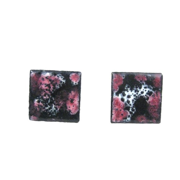 Ceramic Enamel Goldtone Set 2 Bullet Cufflink Vintage Black Pink - Picture 1 of 6